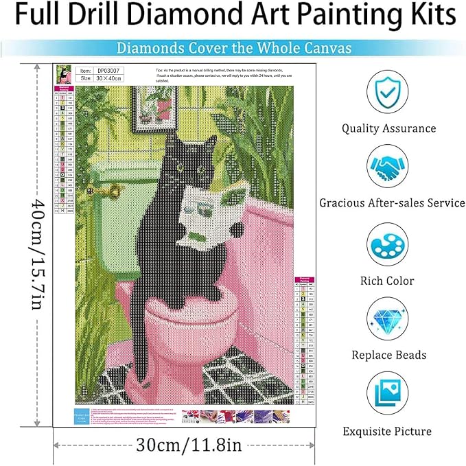 Diamond Art Kits for Adults,Black Cat Diamond Painting Kits 12x16in