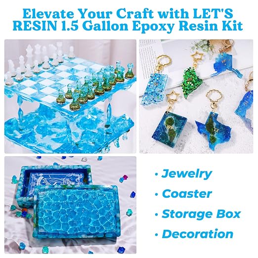 LET'S RESIN Resin Epoxy Kit, 1.5 Gallon Bubble Free & Crystal Clear Epoxy | Resin Art Supplies with Measuring Cups,Stir Stick,Gloves,Resin and Hardener for Mold Casting,Jewelry,Craft