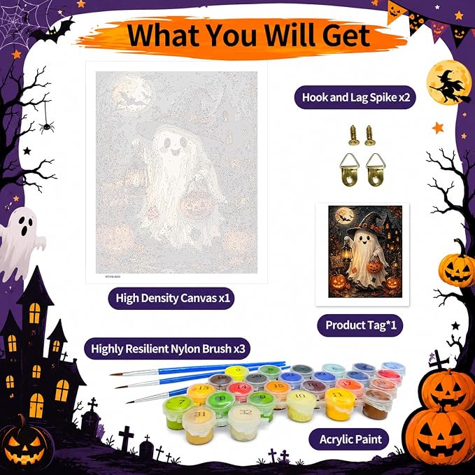 SUJINMEI Ghost Paint by Numbers Kit for Adults Without Frame 16X20 inch | Halloween Adult Paint by Number Kits on Canvas, Halloween Painting by Numbers for Adults, Acrylic Paints for Home Wall Decor