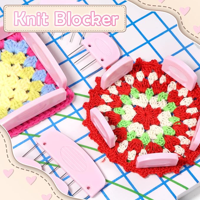 Knit Blocking Pins Kit, 25 Pcs Pink Color Knit Blocking Combs Pins