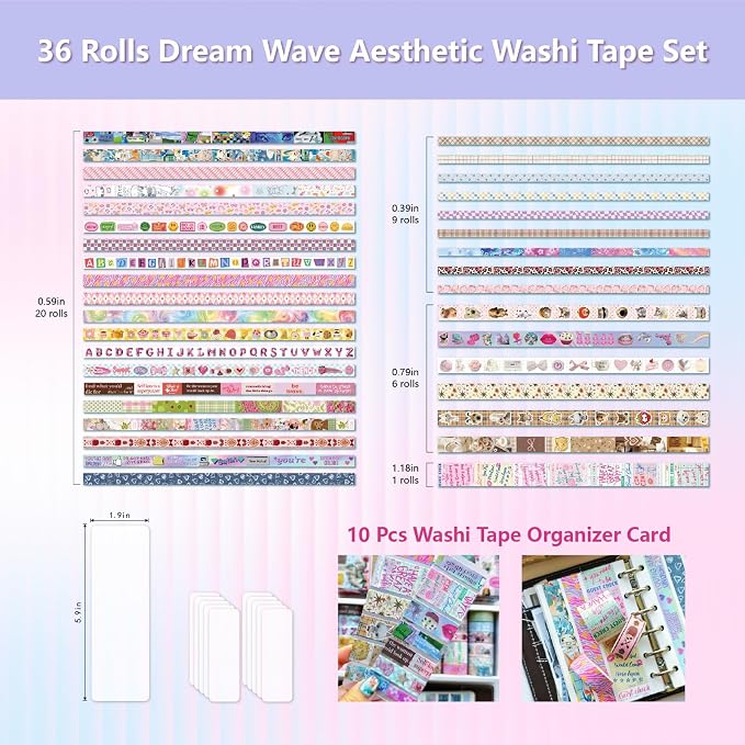 Washi Tape Set - 36 Rolls Retro-Futuristic Vaporwave Design Scrapbook Tape