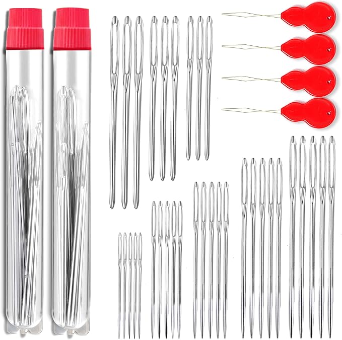 34 Pieces 8 Size Large Eye Blunt Needles and Sharp Needles Set, Yarn Needles, Hand Sewing Needles, Knitting Needles, Embroidery Needle, Quilting Needles, Crewel Needles,Tapestry Needles