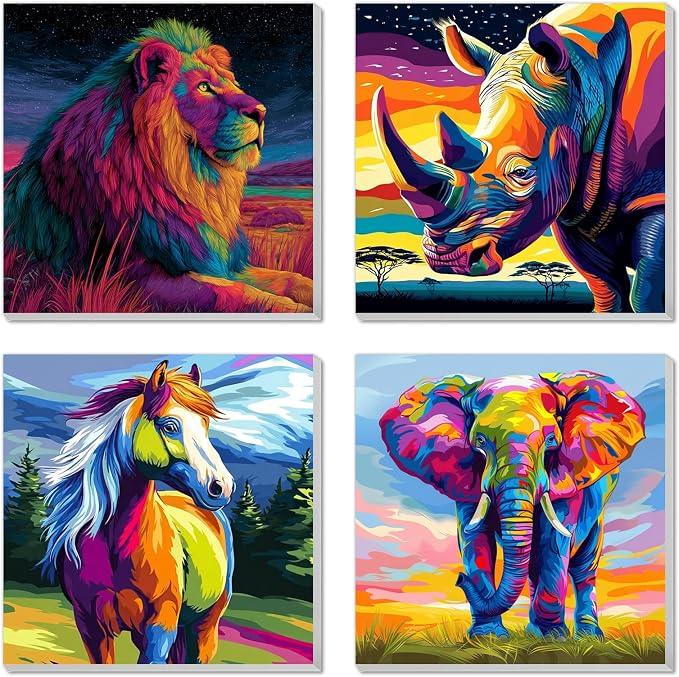 4 Pack Paint by Numbers Kit for Kids Easy Kid Paint by Number Kits Ages 8-12 Horse DIY Painting Kits for Kids Age 4-8 Beginner Paint by Number Canvas with Frame Children Color by Numbers Kit 8x8 Inch