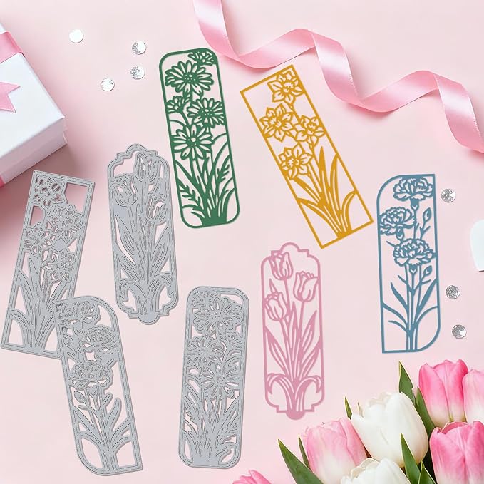 8PCS Background Flower Frame Metal Cutting Dies Floral Die Cuts for Card Making Rectangle Frame Metal Die Cuts Embossing Stencil Template for DIY Crafting Scrapbooking Bookmark Album Decor
