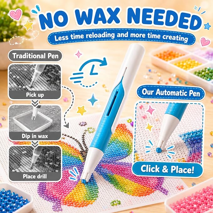 Diamond Art Automatic Bead Dispenser Pen,Automatic Diamond Painting Pen,Diamond Art Pen for 2.8mm Round Drills,DIY Crafts for Adults,No Wax Required,Accessories Kit，Blue