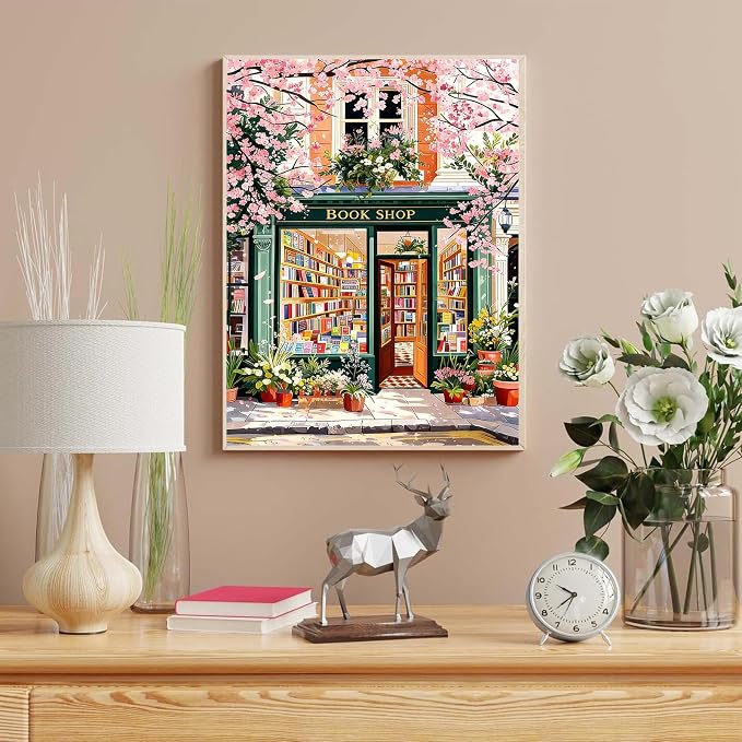 HITO Book Shop Paint by Numbers Kit for Adults 16x20 Inch Frameless | Book Shop Paint by Number for Adults, Paint by Numbers Kit for Adults Beginner for Gift Home Wall Decor