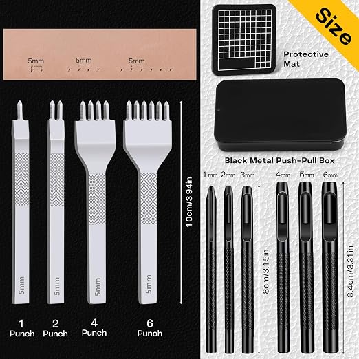 Leather Stitching Punch Hole Punch Tool Set, 5mm 1/2/4/6 Prong Punch Chisel
