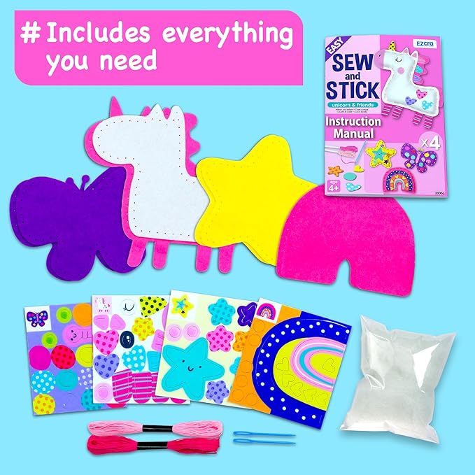 EZCRA Unicorn Sewing Kit for Kids Ages 4-8 - 4 Beginner Projects