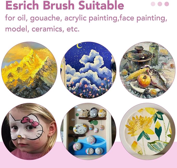ESRICH 60PCS Pink Paint Brushes, Paint Brush for Acrylic Painting | Artist Paintbrushes for Oil Watercolor, Body Face Rock Canvas, Small Paint Brushes for Kids