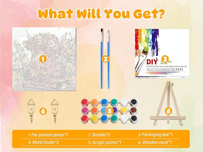 Highland Cow Paint by Numbers Kit for Adults with Frame & Easel 8x8inch | Canvas Paint by Numbers for Adults, Adult Paint by Number Kits on Canvas, Arts and Crafts for Adults, Gifts and Home Decor