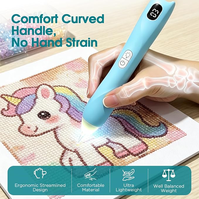 Electric Diamond Art Pens, 3 Speed Adjustable Diamond Art Kit for Adults, Wireless Diamond Painting Kits with Light and Ergonomic Grip.Blue