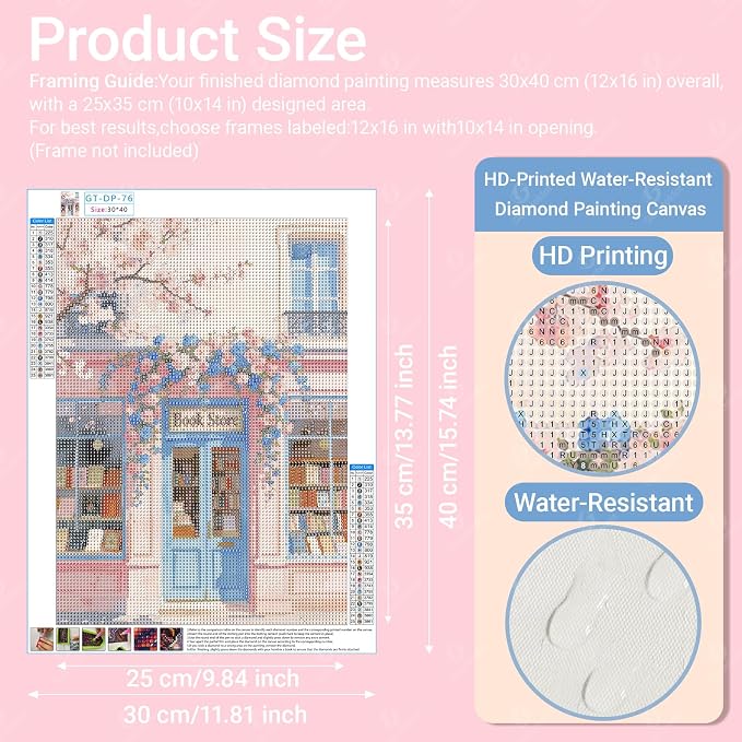Gamteldot Bookstore Diamond Art Kits for Adults Beginner,Pink Diamond Art 5D Full Drill DIY Diamond Dot,Flower Diamond Painting with Complete Tools,Gem Art Crafts for Home Wall Decor Gift-12x16in