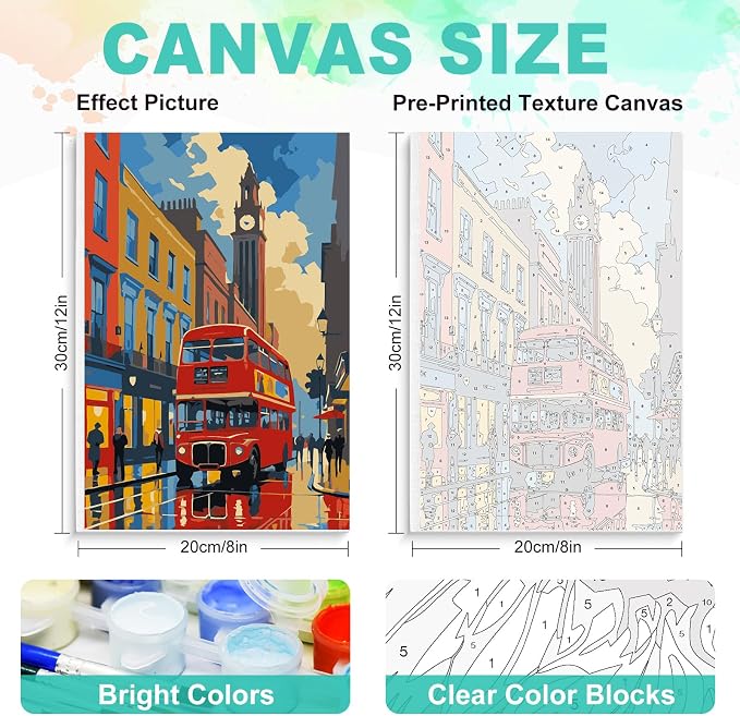 GEEHEIY Framed Paint by Numbers Kit for Adults, London Red Bus, 8 x 12 Inch | DIY Adult Paint by Number Kit for Beginners, City Wall Decor, Stress Relief Craft Gift, Creative Hobby