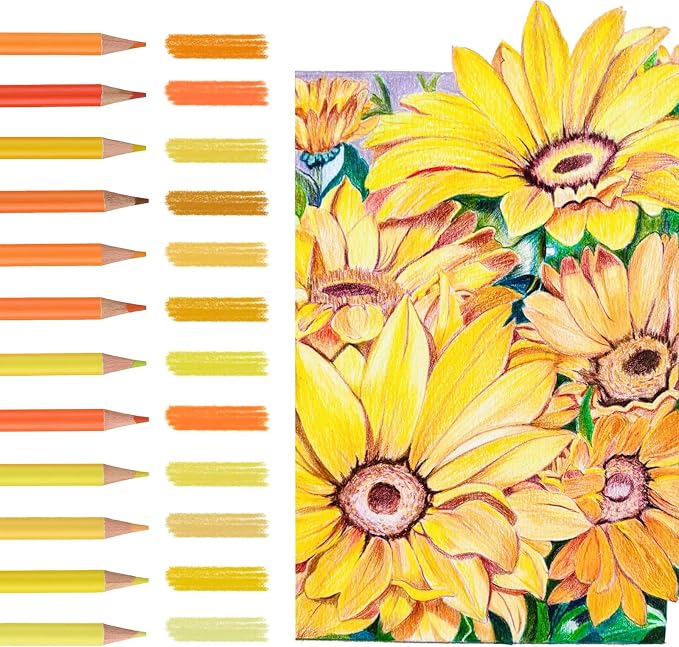 12 Yellow Colored Pencils,Oil Based Colored Drawing Pencil Set for Adults Coloring Books Drawing Sketching Art Supplies