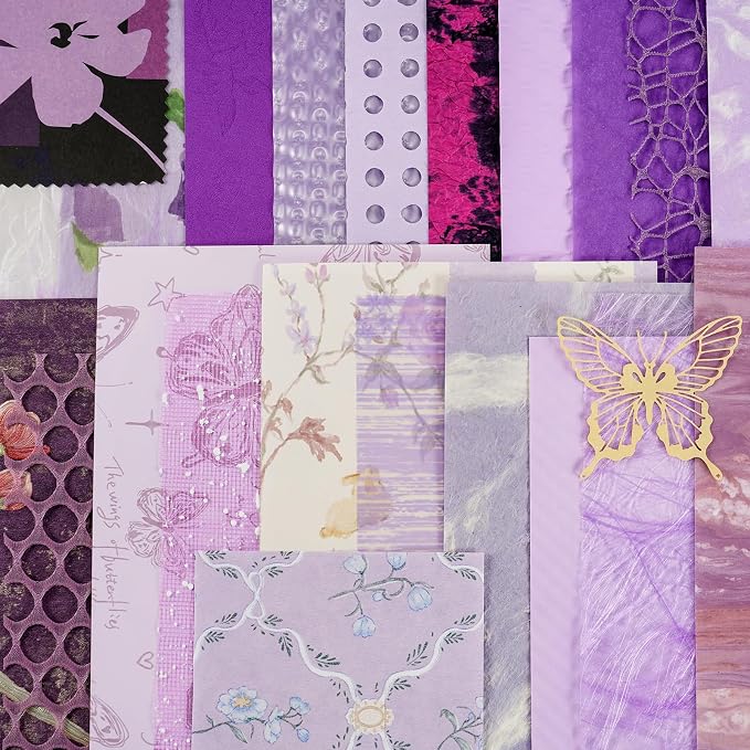50 Sheets Purple Scrapbook Paper, A5 Scrapbooking Textured Decor Papers