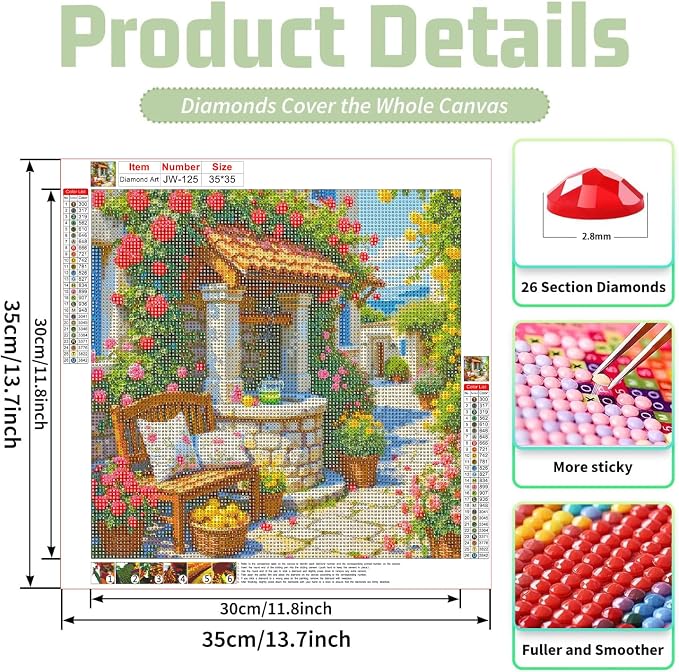 GEWOUVIN Garden Diamond Art Kits for Adults, Flower Diamond Painting Kit for Beginners, Round 5D DIY Dimond Art,Full Drill Painting Kit Art and Crafts for Adults Home Wall Decor【13.8x13.8inch】