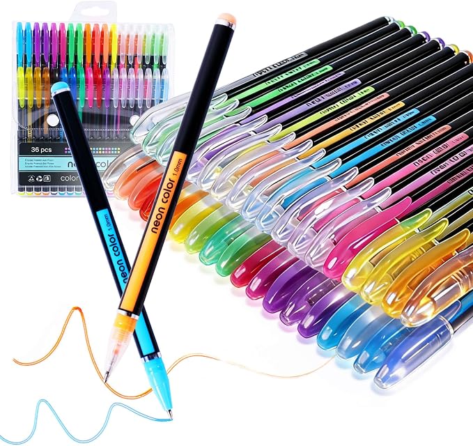 Colored Gel Pens Set for Coloring, 36 Colors Glitter Gel Pens, Fine Point Gel Pens Colored Set for Adult Coloring Books, Journal Pen Markers for Journaling Supplies, Writing Drawing Taking Office Home