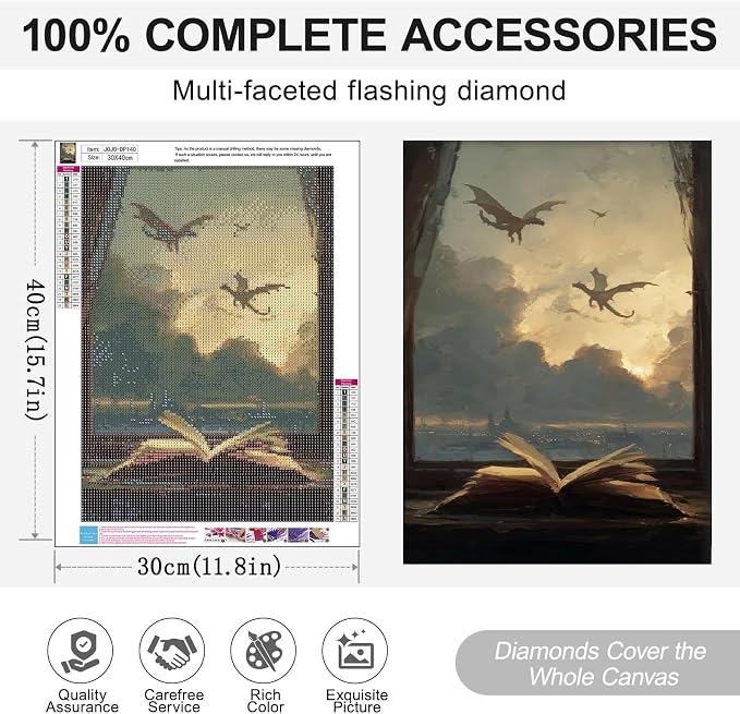 Book Diamond Art Kits for Adults, Dragon Diamond Painting Kits for Beginner | Diamond Dots Full Drill Crafts for Gem Art Dot Art for Adults Home Wall Decor for Teens Dark Academia Decor DIY 5D 12x16 inch