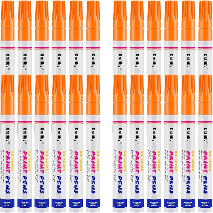 Orange Paint Markers, 24 Pack Oil-Based Waterproof Quick Dry Permanent Paint Pen Set for Rocks Painting, Wood, Fabric, Plastic, Canvas, Glass, Mugs, Metal, Tire, Stone, DIY Craft