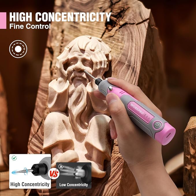 WORKPRO Cordless Rotary Tool Kit, 71PCS Accessories Rechargeable, Pink | Lightweight Handling, Comfortable Rubber Grip, Engraving, Sanding, Polishing, Carving, Cutting, DIY Crafts