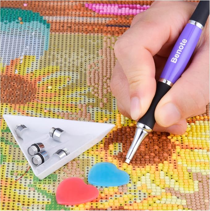 benote Ergonomic Diamond Art Painting Pen, Upgrade Dual Rubber Metal Screw In Tip Round And Square Drill Pen for DIY Craft 5D Diamond Paint - B10 Purple