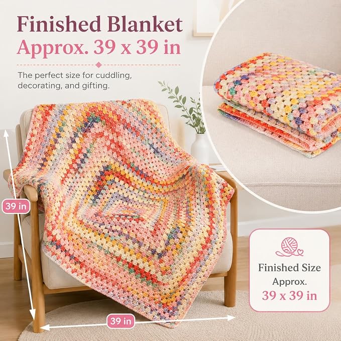 Coopay Crochet Kit for Beginners, Variegated Granny Square Blanket Kit