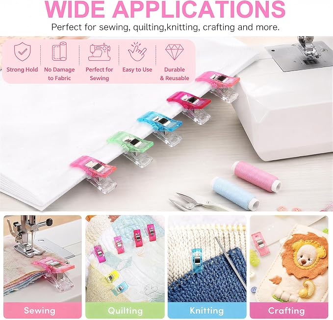 100 Pcs Multipurpose Sewing Clips Premium Quilting Fabric Clips for Hemming Supplies Embroidery Sewing Accessories Crafting Tools