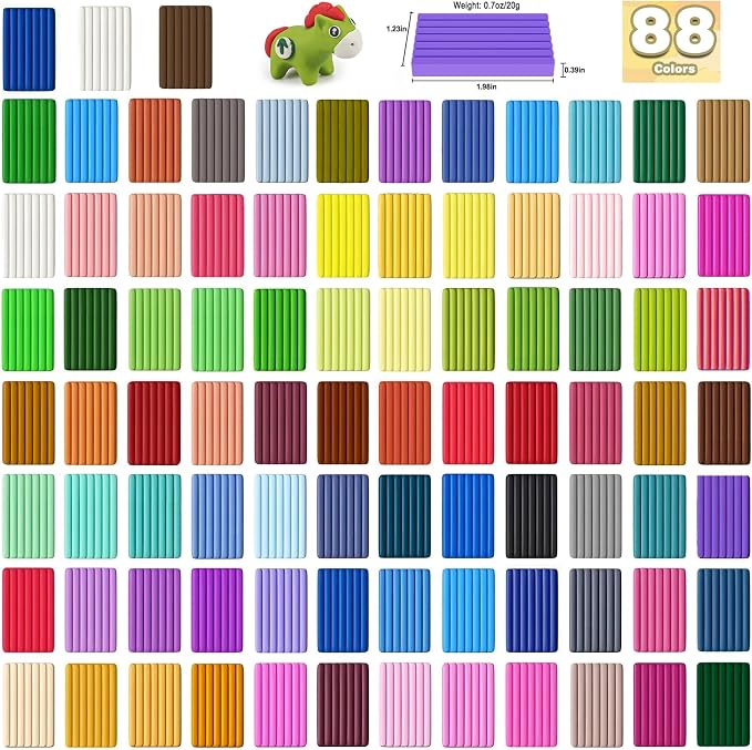 Ixiaoyoo 88 Colors Polymer Clay, Oven Bake DIY Modeling Clay for Kids | Easy to Shape, Non-Sticky, Model Clay Toys with Sculpting Tools, Art Supply for School Project, Home Decor, Gift for Artists