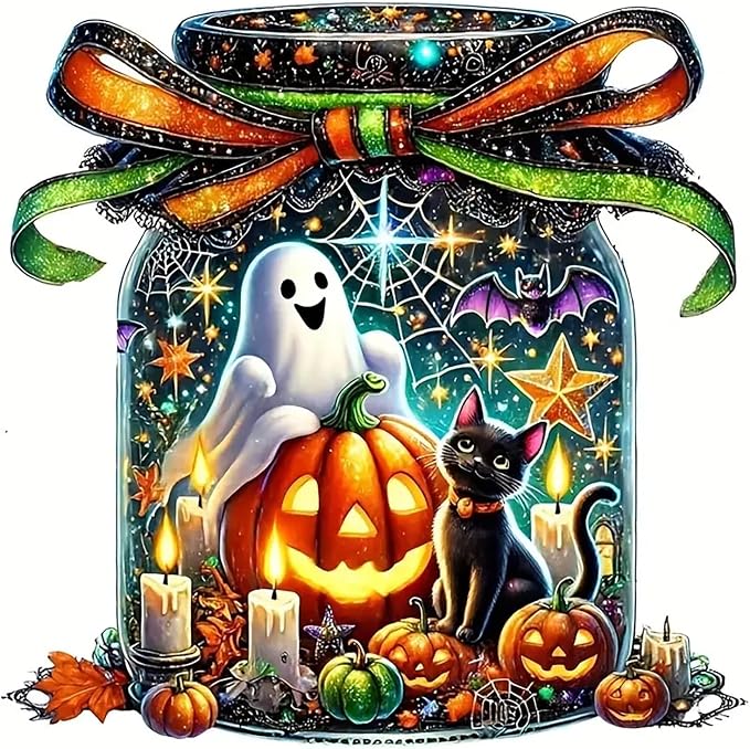 LKHMVCA Halloween Ghost Cat Pumpkin Paint by Numbers Kit for Adults, DIY Paint by Numbers Kits for Adults Beginners Without Frame, Acrylic Paint Canvas Painting Kits Art for Home Decor 16x16 Inch
