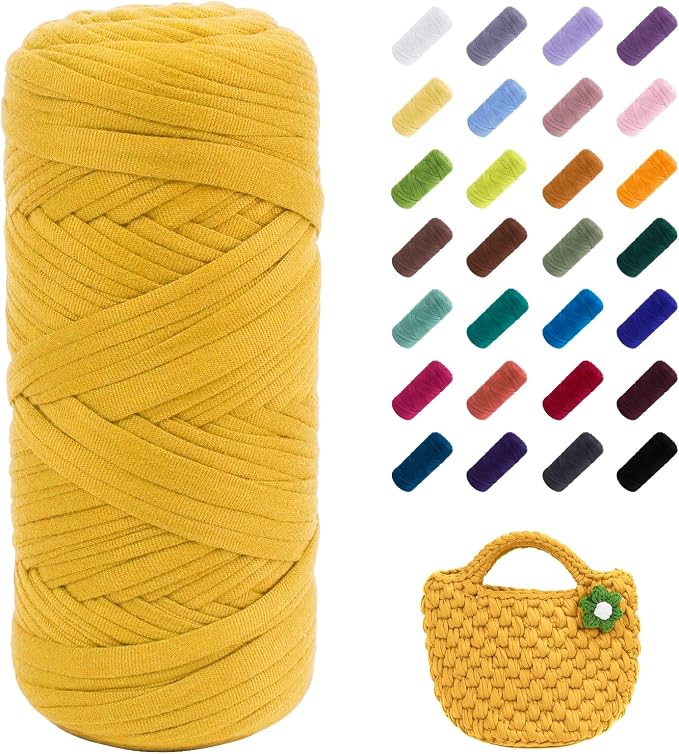 JeogYong T-Shirt Yarn, 200g/196ft Elastic Fabric Cloth Knitting T Shirt Yarn, Lemon Yellow Thick Crochet Fabric Ribbon for Crocheting Bags/Baskets/Rugs, Home Decor, DIY Crafts