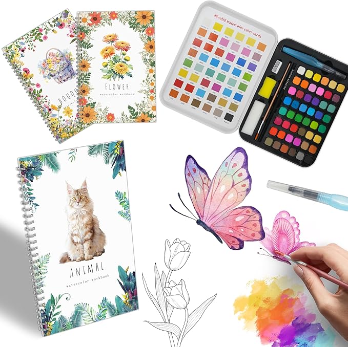 Water Color Paint Book Set for Beginners Step-by-Step Guide 3 Packs