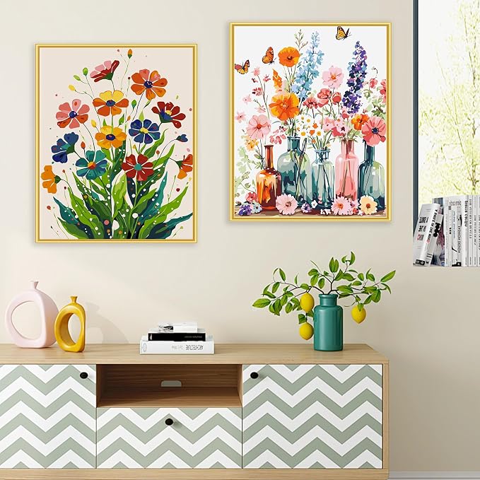 Yunruily 3 Pack Flowers Adult Paint by Numbers - Paint by Number kit for Adults,Flowers Paint by Number Adult for Gifts Home Wall Decor 12x16inch
