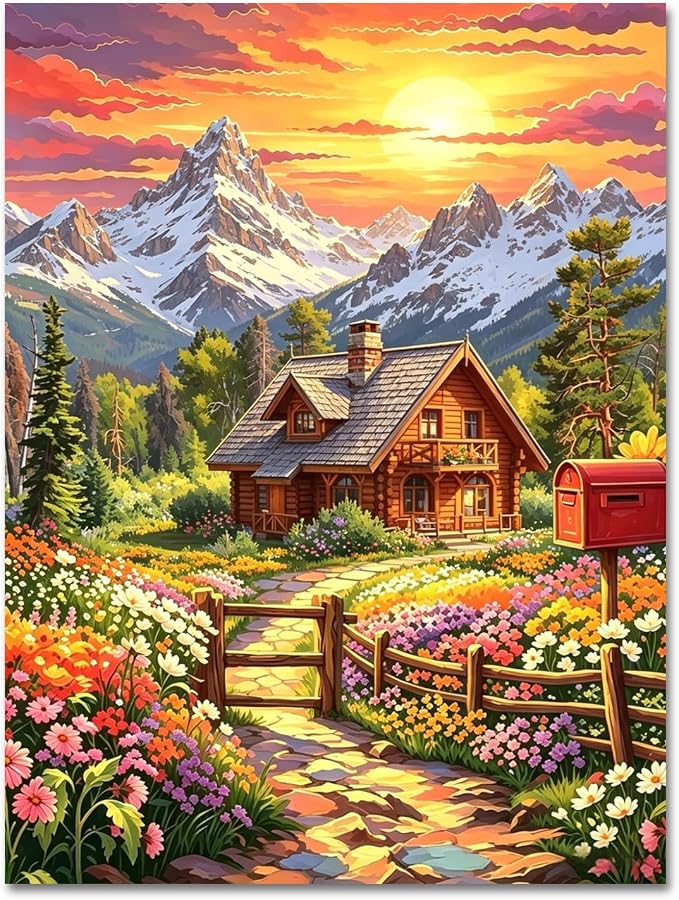 Landscape Paint by Numbers for Adults, Paint by Number 16x20 inch | House Paint by Numbers Kit for Adults, Landscape Acrylic Painting by Numbers for Gift Home Wall Decor (without Frame)