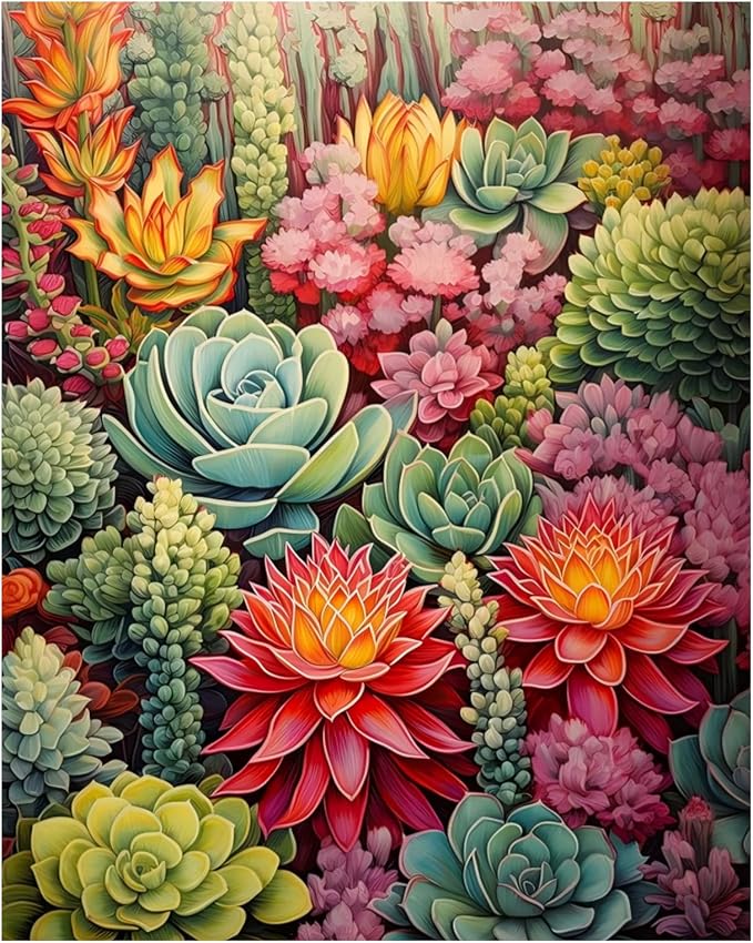 xcemhil Succulents Paint by Numbers Kit for Adults Beginner, Succulents Paint by Number for Adult, Acrylic Paint by Numbers Kits Suitable for Home Wall Art Decor Gifts 16x20 Inch