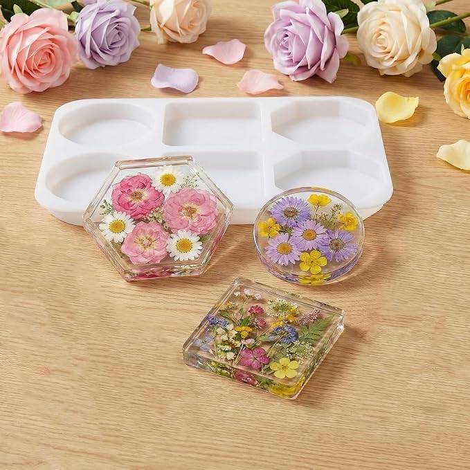 2pc Deep Coaster Resin Molds Silicone Octagon Round Square Silicone Molds for Resin Epoxy Resin Casting Craft Mold for Flower Preservation DIY Art (Mixed)
