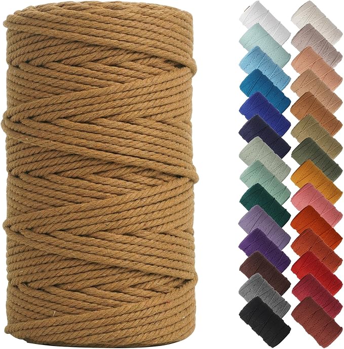 NOANTA Coffee Macrame Cord 4mm x 109yards, Colored Cotton Rope Macrame Yarn | Macrame Rope Supplies, 3 Strand Twisted Cotton Yarn String, Cotton Cord for Wall Hanging, Plant Hangers, Crafts, Knitting