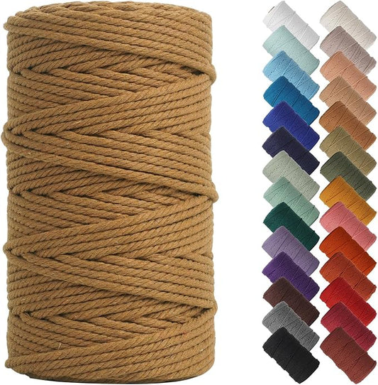 NOANTA Coffee Macrame Cord 4mm x 109yards, Colored Cotton Rope Macrame Yarn | Macrame Rope Supplies, 3 Strand Twisted Cotton Yarn String, Cotton Cord for Wall Hanging, Plant Hangers, Crafts, Knitting