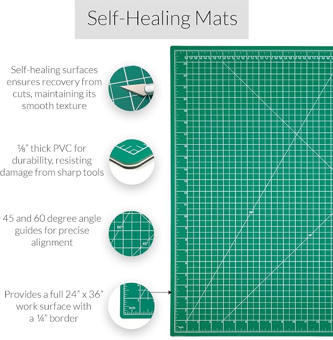 WA Portman Self-Healing Cutting Mat, Crafting Knife, 36'' Metal Ruler Set