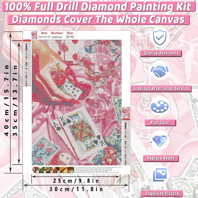 Square Diamond Art Kits for Adults Cute Diamond Painting Kit for Beginner | Vintage Pink 5D DIY Square Diamond Dots Full Drill Crafts for Gem Art Dot Art for Adults Home Wall Decor for Teens 12x16 in