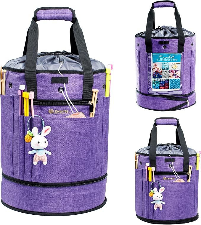 MYBAGZING Expandable Yarn Storage Organizer, Crochet Bag & Yarn Tote with Zipper Closure, Yarn Holder for Crocheting and Knitting for Yarn Skeins, Hooks, Needles,Accessories – Gift for Crafters