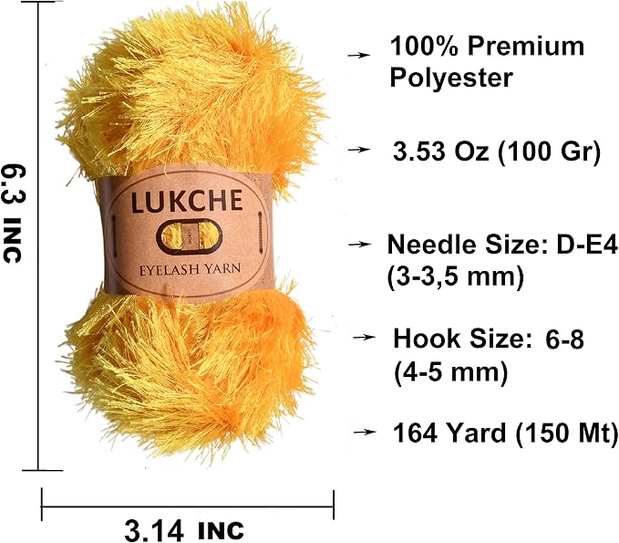 Eyelash Fun Fur Yarn Premium 100% Polyester 164 Yds (150 Mt), 3.53 Oz (100 Gr) Colorful Crochet Yarn Dıy Hand Knitting. (Yellow, 1 Skein)