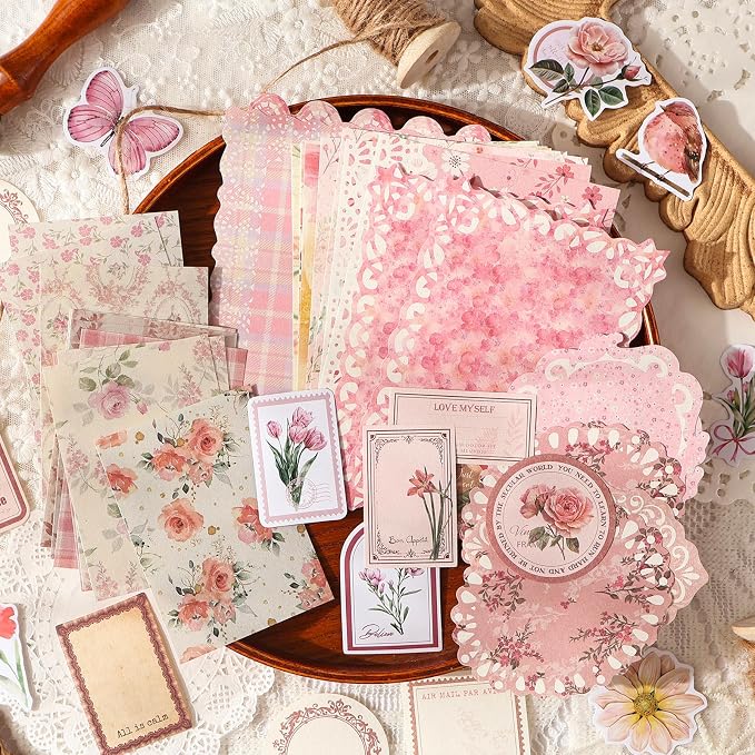 400 Pcs Floral Scrapbook Paper & Stickers, 4 Packs Scrapbook Supplies Kit, Junk Journal Scrapbooking Paper for Journaling, Scrapbooking Embellishments, Planner, Card Making