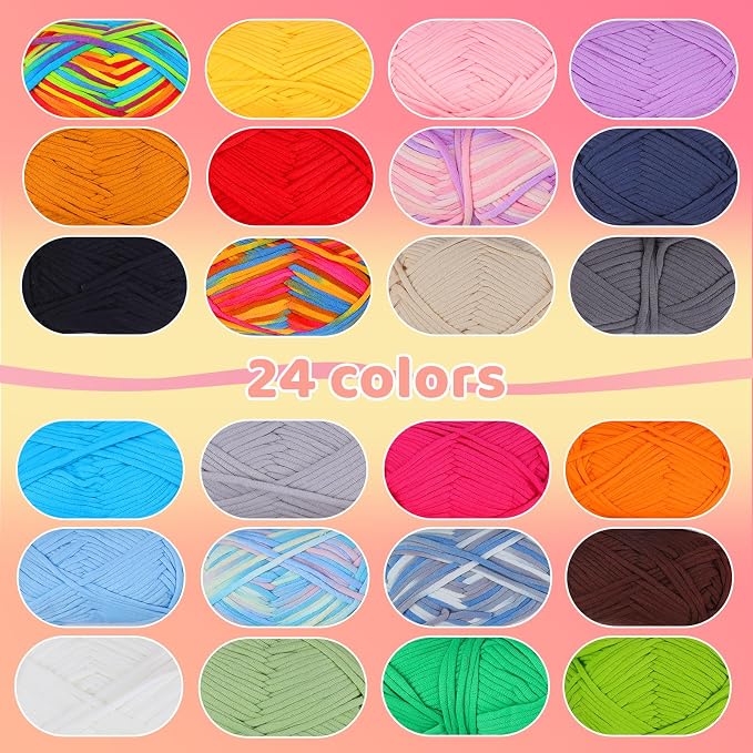24 * 50g/1.76oz Crochet Yarn, 24 * 87yds Beginner Crochet Yarn | Beginner Easy Yarn for Crocheting with Easy-to-See Stitches, Worsted-Weight Medium #4 Blend Crochet Kit Making