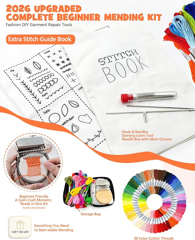 2026 Upgrad Visible Mending Kit, KnitPatch Darning Loom Kit for Beginners