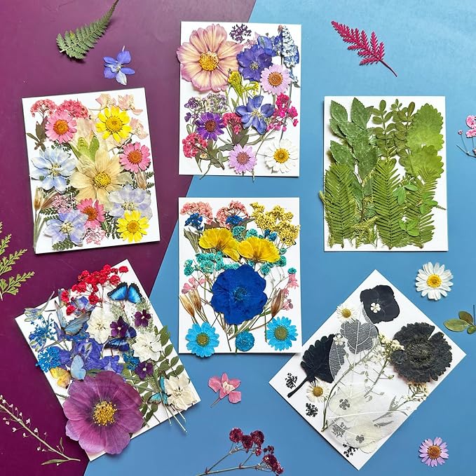 MIKIYA 133Pcs Dried Pressed Flowers for Resin Molds, Assorted Real Natural Bulk Dry Floral Leaves for DIY Art Crafts, Epoxy Jewelry, Soap, Candle Making, Nails Decor