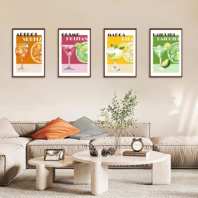 Okarina 4 Pack Paint by Numbers Kit for Adults with Frame, Retro Cocktail | DIY Acrylic Painting Kit with Wooden Easel, Framed Paint by Number for Beginners, Home Wall Decor & Gift, 8 x 12 Inch