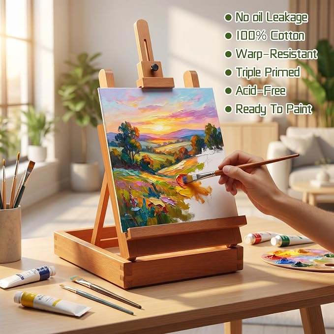 8x10 Canvas Boards for Painting, Primed Cotton Panels, 5 Pack | Pre-Primed Acid-Free Cotton Anvas. for Acrylic, Oil, Watercolor, Gouache & Tempera. Ideal for Students, Artists and Beginners