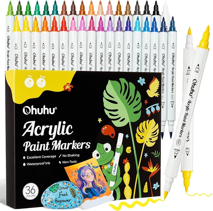 Ohuhu Acrylic Paint Markers 36 Colors Brush & Fine Acrylic Markers - Akaka