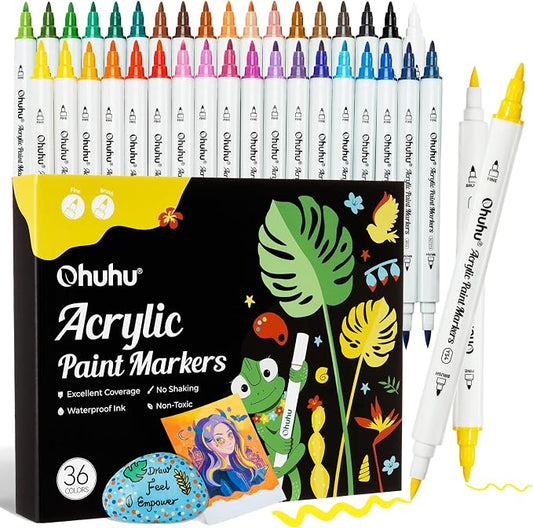 Ohuhu Acrylic Paint Markers 36 Colors Brush & Fine Acrylic Markers - Akaka