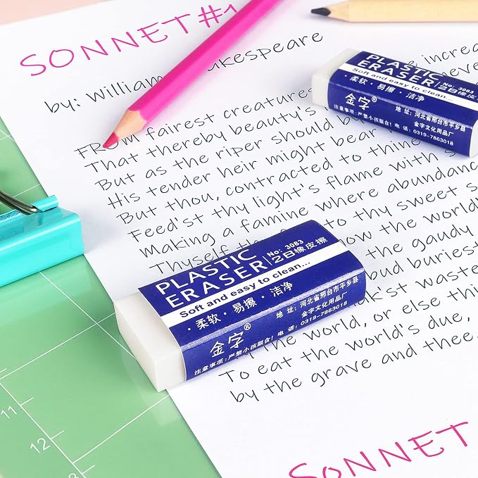 Tamaki Erasers, Large, White, 6 Pack | Erasers for School Office, Art Eraser for Drawing